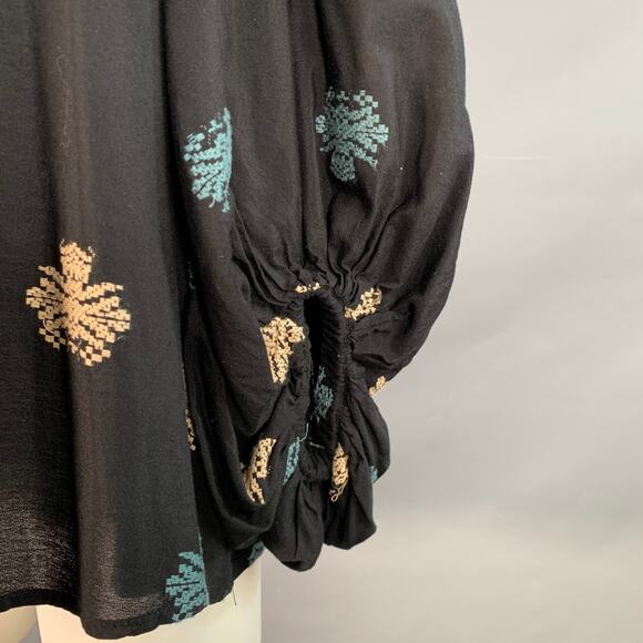 VANESSA BRUNO XS Black Multi Color Cotton Blend Embroidered V-Neck Tunic Blouse - Picture 2 of 6